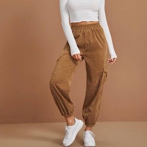 SHEIN elastic waist side pocket corduroy pants